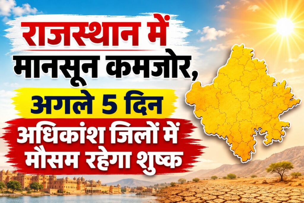 राजस्थान में मानसून कमजोर, अगले 5 दिन अधिकांश जिलों में मौसम रहेगा शुष्क